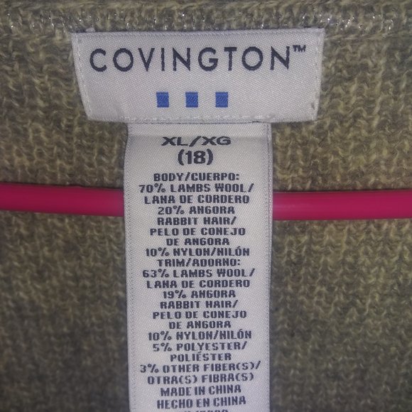 Covington Lambs Wool/Angora Rabbit Hair Light Gray Cropped Cardigan Sweater XL18 - Picture 5 of 5